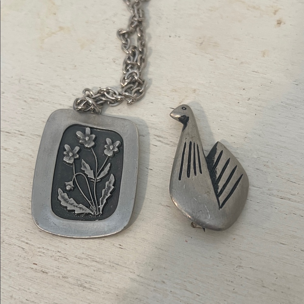 MCM Sweden Rune Tennesmed necklace & Borje Tennung brooch modernist pewter
